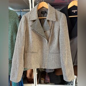 Talbots Julianne Gray and Tan Tweed Wool Moto Blazer/Jacket Size 10